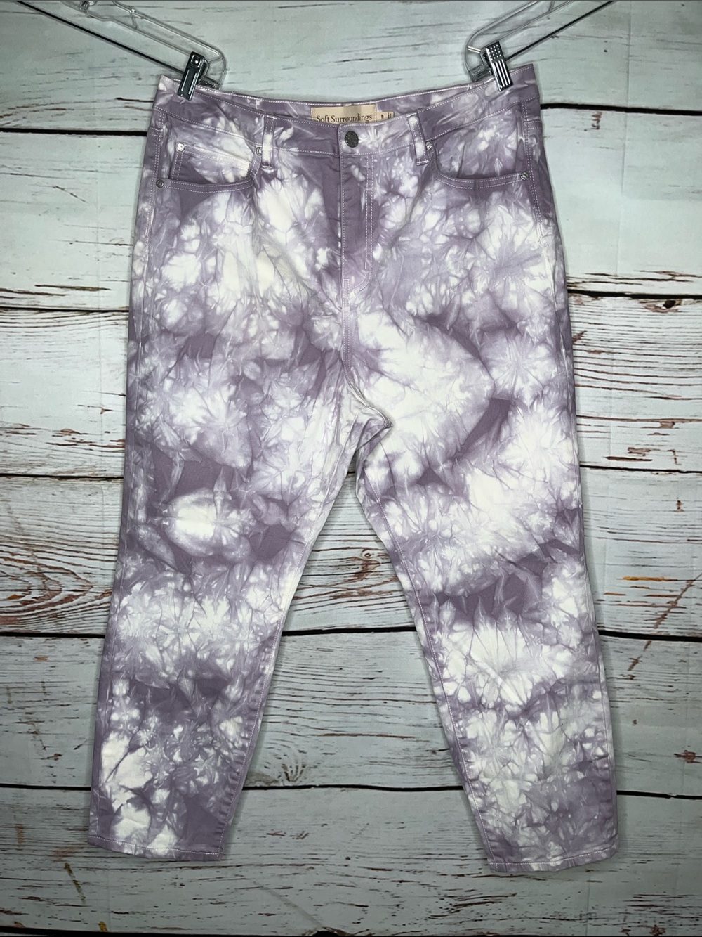 Soft Surroundings Size 18P Purple & White Tie Dye Ultimate Denim Skinny Jeans